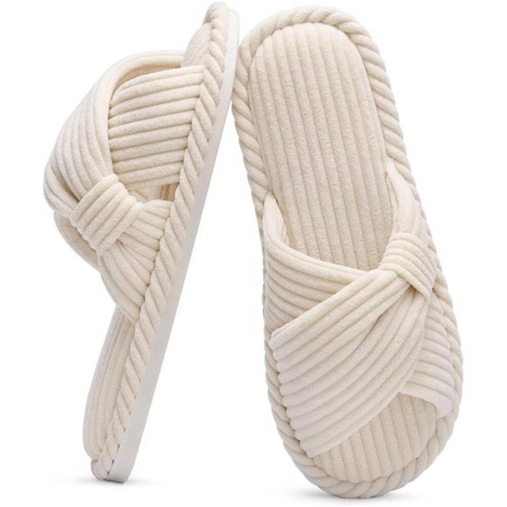 Summer House Slippers for Women Corduroy Cross Bow Indoor Slippers Open